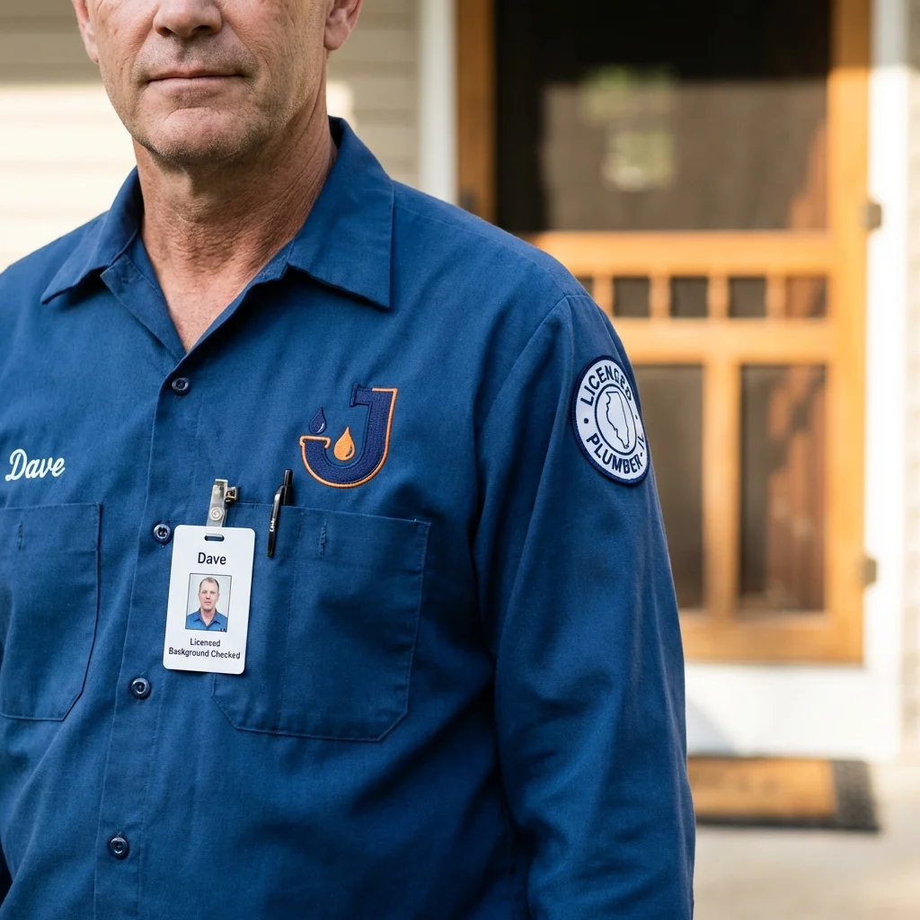 Licensed plumber showing ID badge in Berkeley Springs, WV