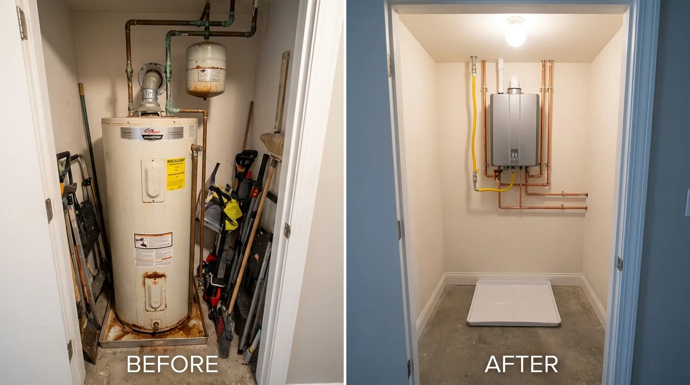 Tank water heater versus wall-mounted tankless unit comparison for Berkeley Springs, WV homeowners