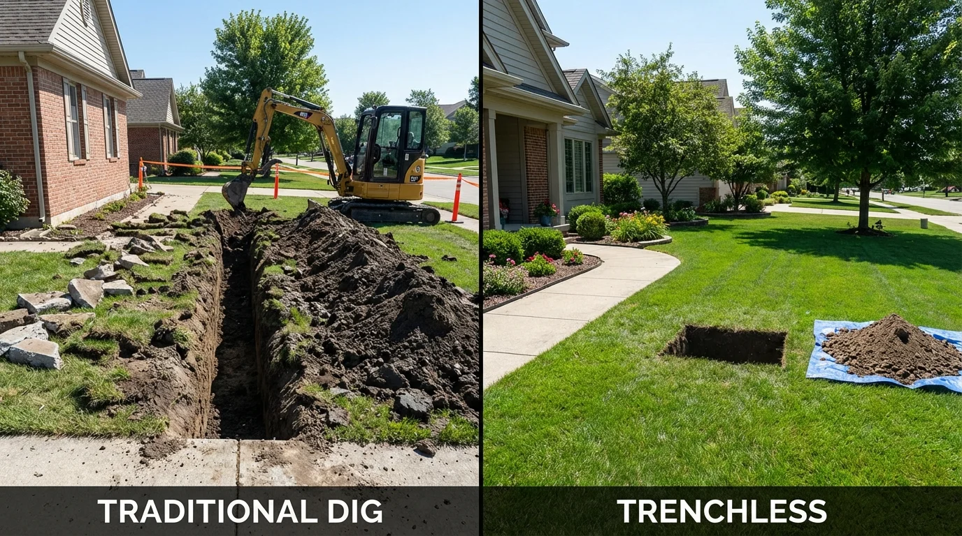 Trenchless sewer repair with minimal yard damage versus traditional excavation in Berkeley Springs, WV